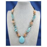 Navajo Spiny Oyster Block Turquoise Necklace 22'