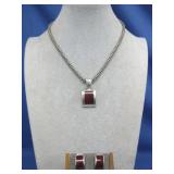 Sterling Silver Pendant Necklace W/ Earrings 39.3g
