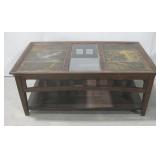 Wooden Coffee Table W/Glass & Tile Top See Info