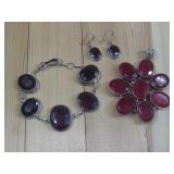 S.S. Faceted Ruby Set Pendant, Bracelet, See Info