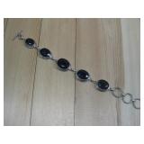 S.S. Black Onyx Faceted Bracelet Hallmarked