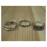 Three Sterling Silver Rings Hallmarked
