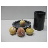 Carved  Alabaster Ash Tray Fruit Decor & Vase 7'