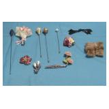 Eight Vtg Brooches & Four Hat Pins