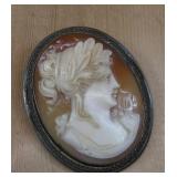 Sterling Silver Tested Carved Shell Cameo Brooch