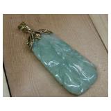 14K Gold Tested Carved Jadeite Pendant Hallmarked