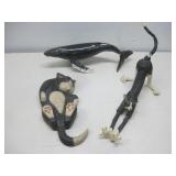 Vtg Humpback Whale, Two Cat Figures See Info