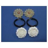 Three Pairs Earrings Floral & Black Hoops