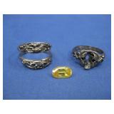 Hallmarked Vtg S.S. Navajo Gemstone Ring Set See