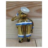 Vtg Hand Painted Saluting Sailor Brass Tone Brooch