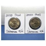 Two 2005D Proof Sacagawea One Dollar Coin