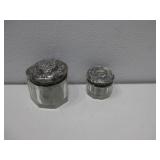Vtg Cosmetic Jars W/Silverplated Decorative Tops