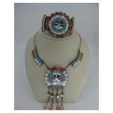 S.S. Zuni Sunface Inlay Necklace Bracelet Set See