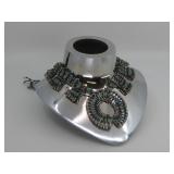 Safety Pin Bead Necklace W/ Metal Chrome Bust