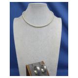 Sterling Silver Earrings With Faux Pearl Necklace
