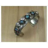 Sterling Silver Tested Turq & Multi Inlay Bracelet