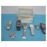 Vtg Glass Box W/6 Assorted Watches Unlisted See