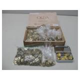 Wooden Cigar Box W/Asst. Buttons Military & More