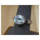Sterling Silver Faceted White Gemstone Ring