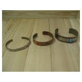 Three Copper Bracelets 2 W/ S.S. Tested Hallmarked