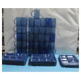 Assorted Blue Plastic Tumblers & Sectioned Trays