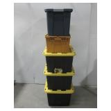 Five Assorted Plastic Storage Bins W/Lids See Info