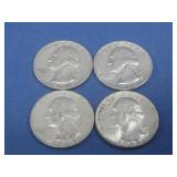 Four 1964 Silver Washington Quarters 90% Silver