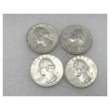 Four 1964 Silver Washington Quarters 90% Silver