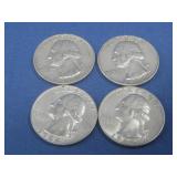 Four 1964 Silver Washington Quarters 90% Silver