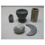 Assorted Carved Alabaster Decor Egg Moon & More