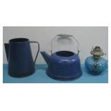 Enamelware Tea Kettle, Pitcher,Eagle Oil Lantern