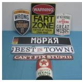 Assorted Metal Wall Signs & Texaco Sconce See