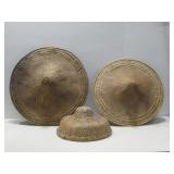 Three Vtg Woven Rattan Hats Largest 25' See Info