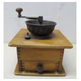 Vtg Coffee Grinder Wooden Hand Crank W/Drawer See
