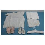 Vtg Baby Booties/Shoes, Gown & Satin Hanger See