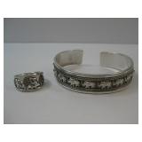 Sterling Silver Elephant Cuff & Ring Bracelet See
