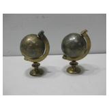 Two Vtg Brass World Globe Decor 5'