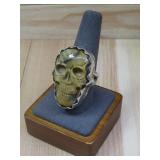 Sterling Silver Agate Skull Ring Hallmark