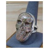 Sterling Silver Unakite Jasper Skull Ring Hallmark