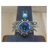 Sterling Silver Blue Topaz Spider Ring Hallmark