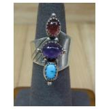 Sterling Silver 3 Stone Adjustable Ring Hallmarked