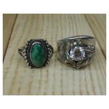 Two Sterling Silver Tested Cz & Turq. Rings