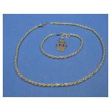 Gold Tone Bracelet, Necklace & Enameled Pendant