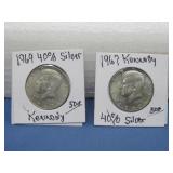 1967 & 1969 Kennedy Half Dollar 40% Silver
