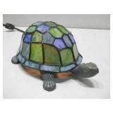 Vtg Tiffany Style Stained Glass Turtle Lamp See