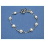 Mickey Mouse Silver Tone & Faux Pearl Bracelet