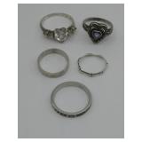 Four Sterling Silver Rings Hallmarked W/Silvertone