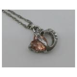 Silvertone CZ Gemstone Pendant Necklace See Info