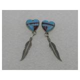 Sterling Silver Inlay Heart Feather Earrings See