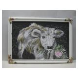 Framed Handpainted Calf Painting Signed See Info